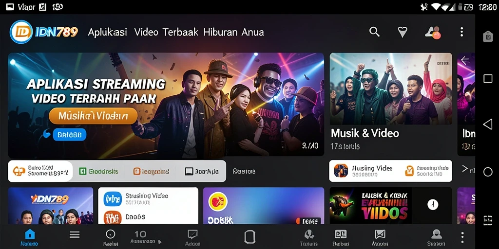 Antarmuka pengguna IDN789 dengan berbagai opsi Streaming Video.