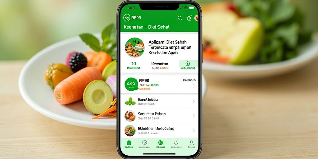 Tampilan antarmuka utama RP99 dengan fitur diet sehat.