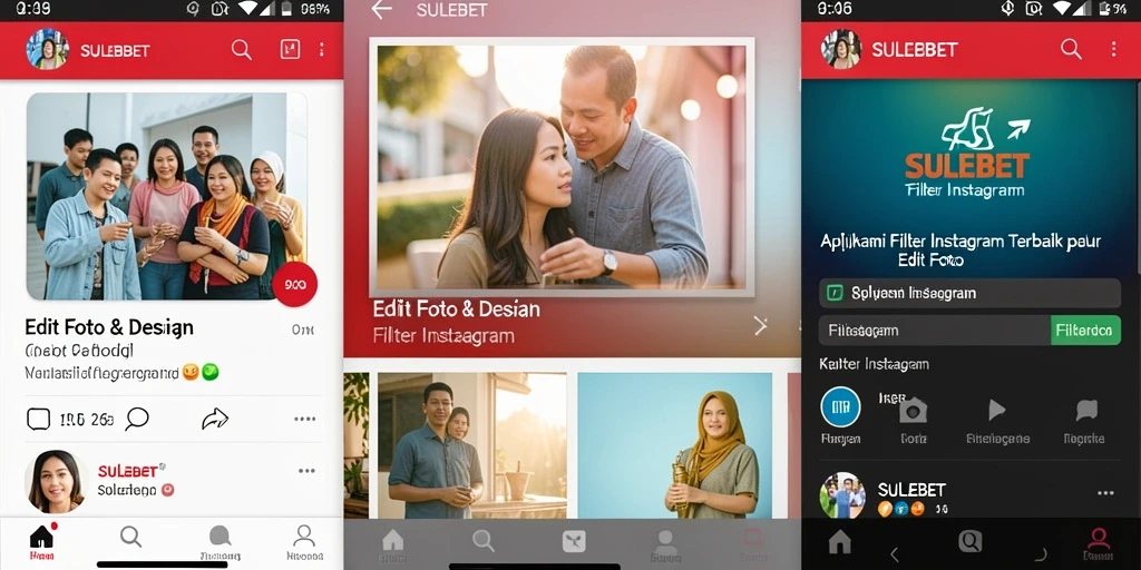 Antarmuka SULEBET yang menarik untuk edit foto dan filter Instagram.