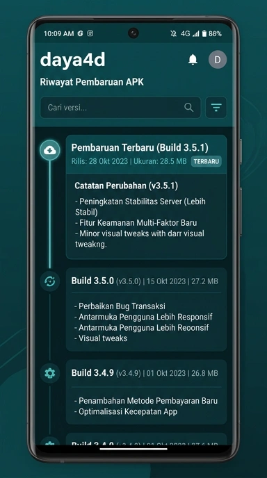 Riwayat Versi Daya4d untuk Pengguna Android